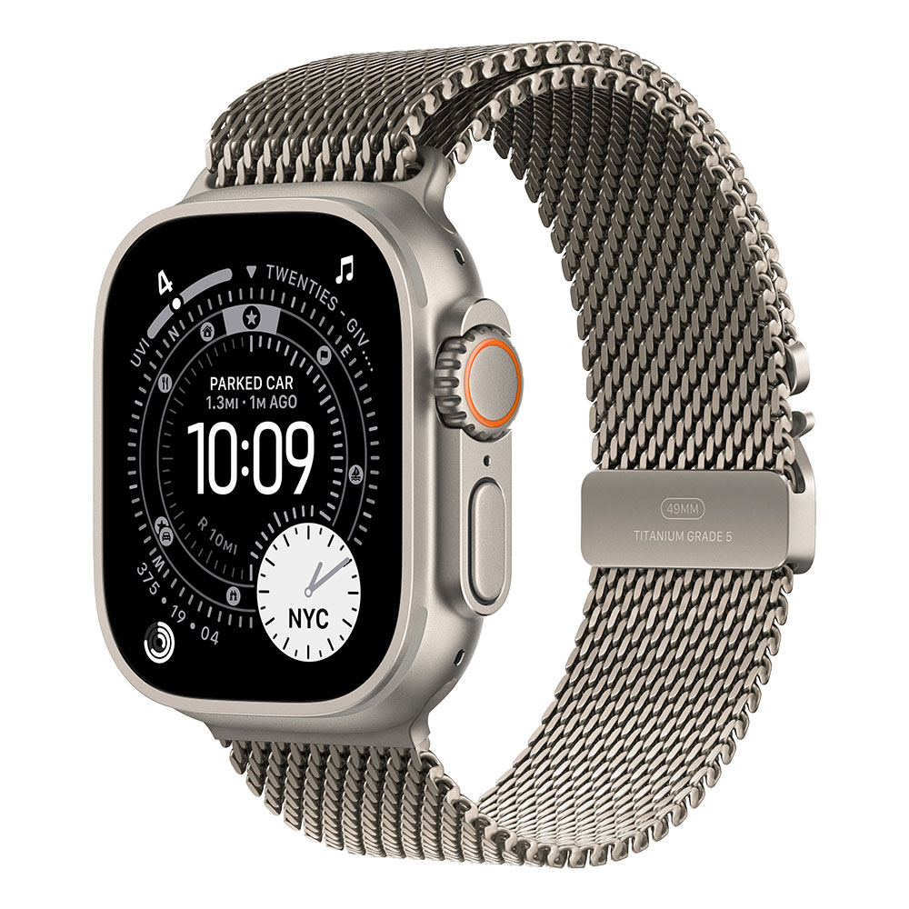 Apple Watch Ultra 3 Cellular 49mm Natural Titanium Case with Natural Titanium Milanese Loop - Small