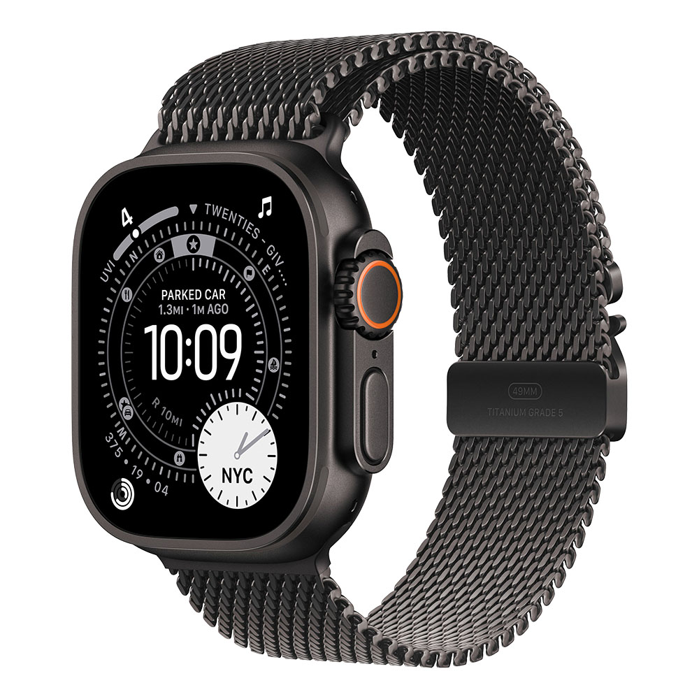 Apple Watch Ultra 3 Cellular 49mm Black Titanium Case with Black Titanium Milanese Loop - Medium