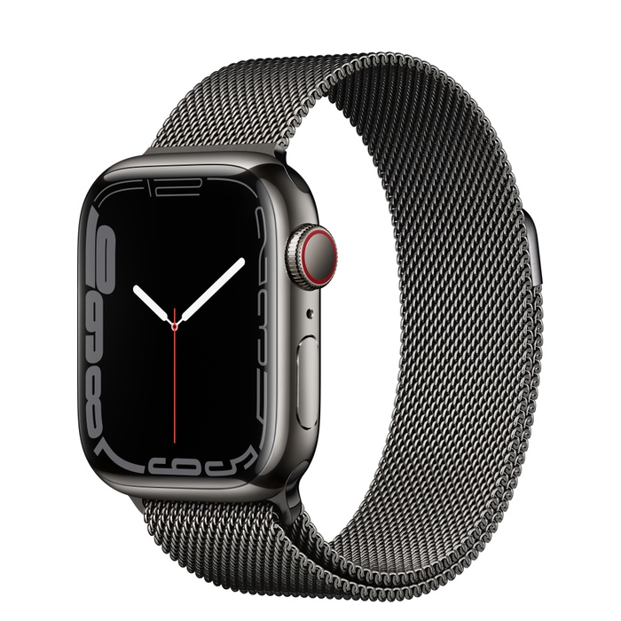Apple Watch S7 Cellular, 41mm Graphite Stainless Steel Case with Graphite Milanese Loop