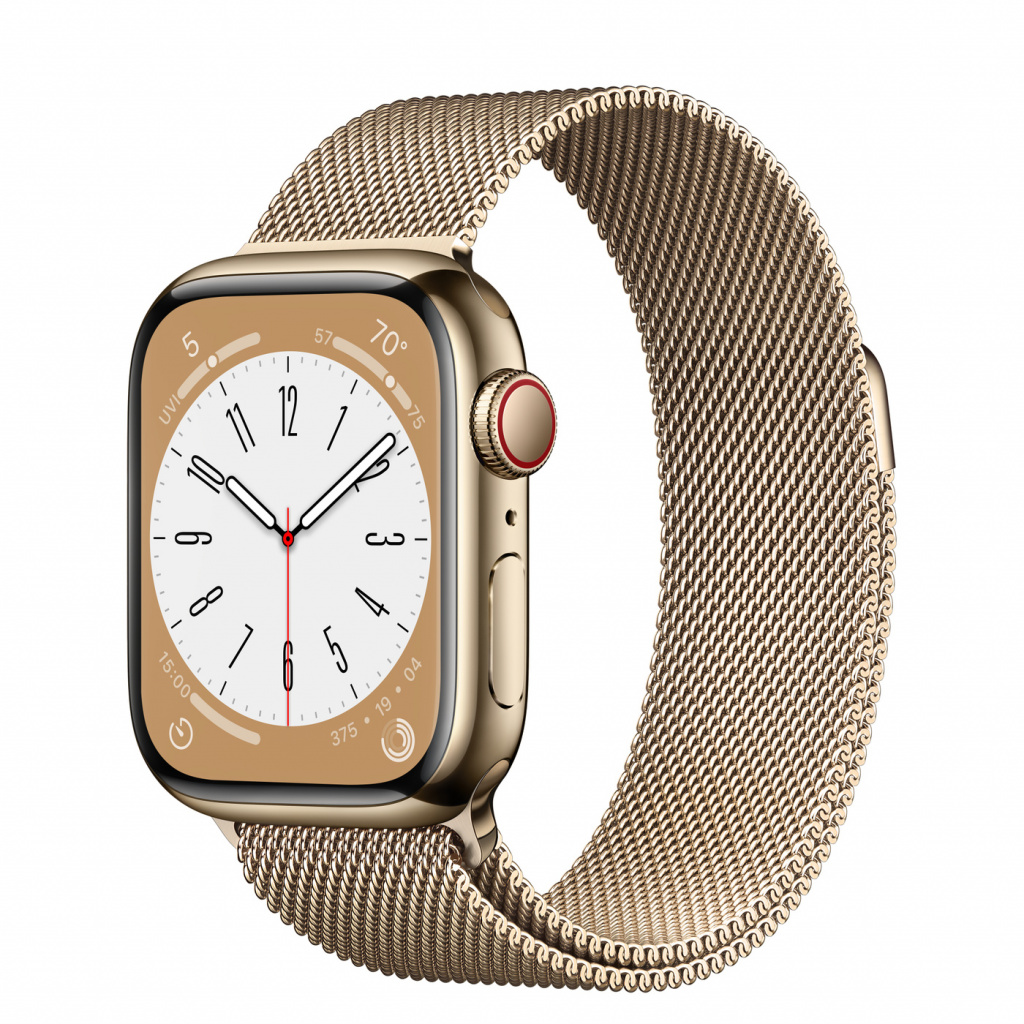 Apple Watch Series 8 GPS + Cellular 41mm Gold Stainless Steel Case with Gold Milanese Loop