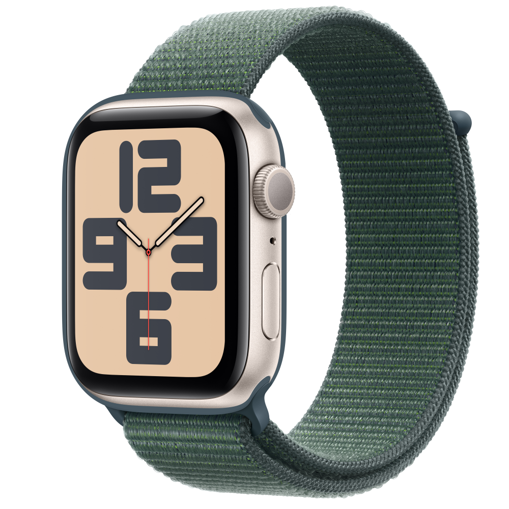 Apple Watch SE2 v3 GPS 44mm Starlight Alu Case with Lake Green Sport Loop