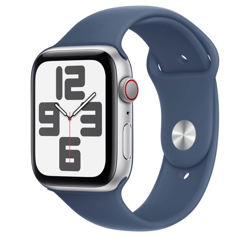 Apple Watch SE2 v3 Cellular 44mm Silver Alu Case with Denim Sport Band - M/L